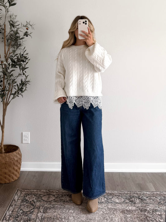 Folklore Lace Cable Knit Sweater (Restocking 8.10)