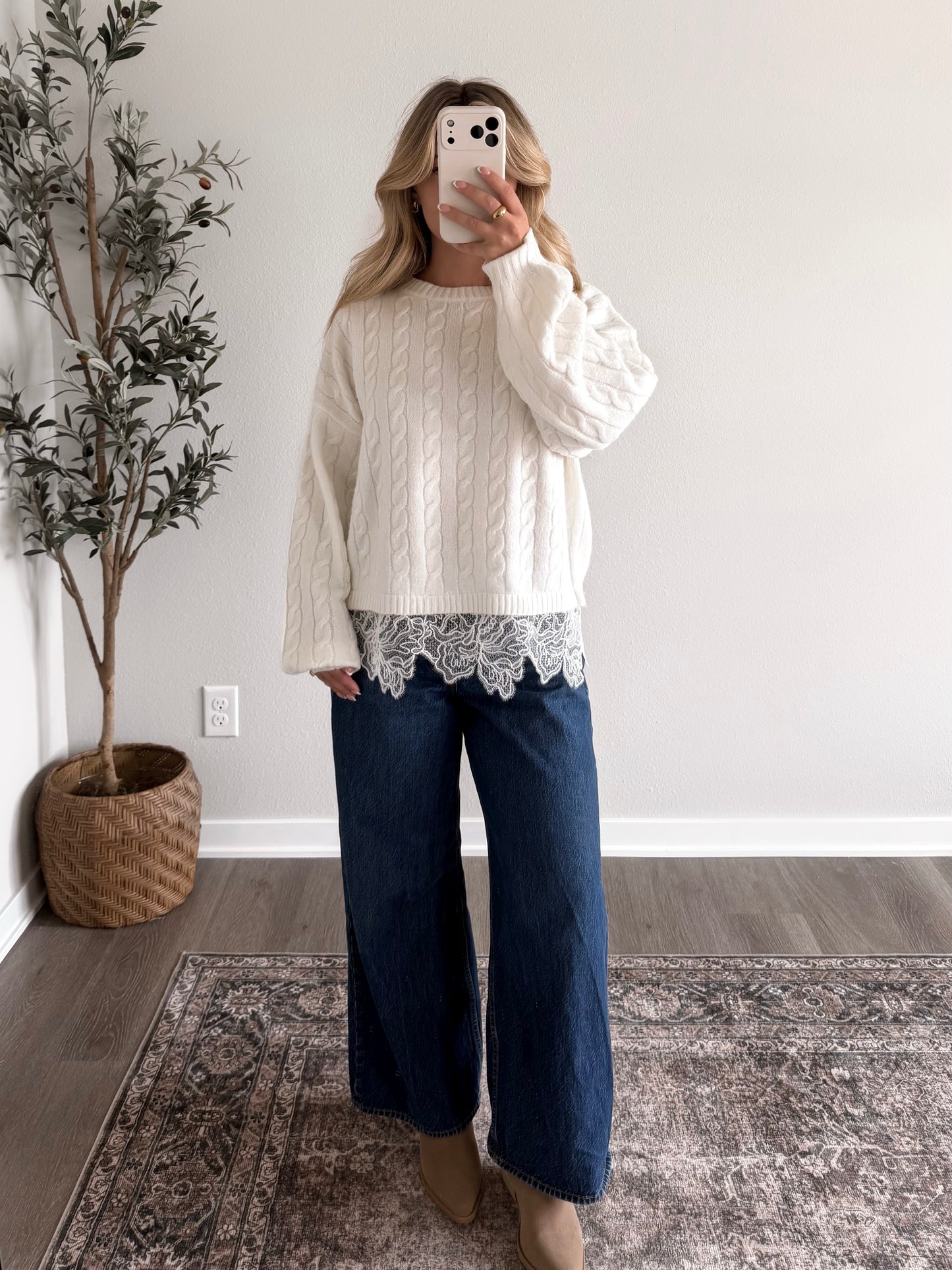 Folklore Lace Cable Knit Sweater (Restocking 8.10)