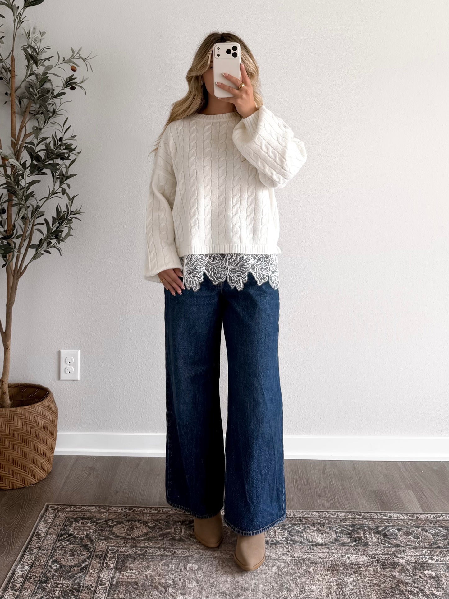 Folklore Lace Cable Knit Sweater (Restocking 8.10)