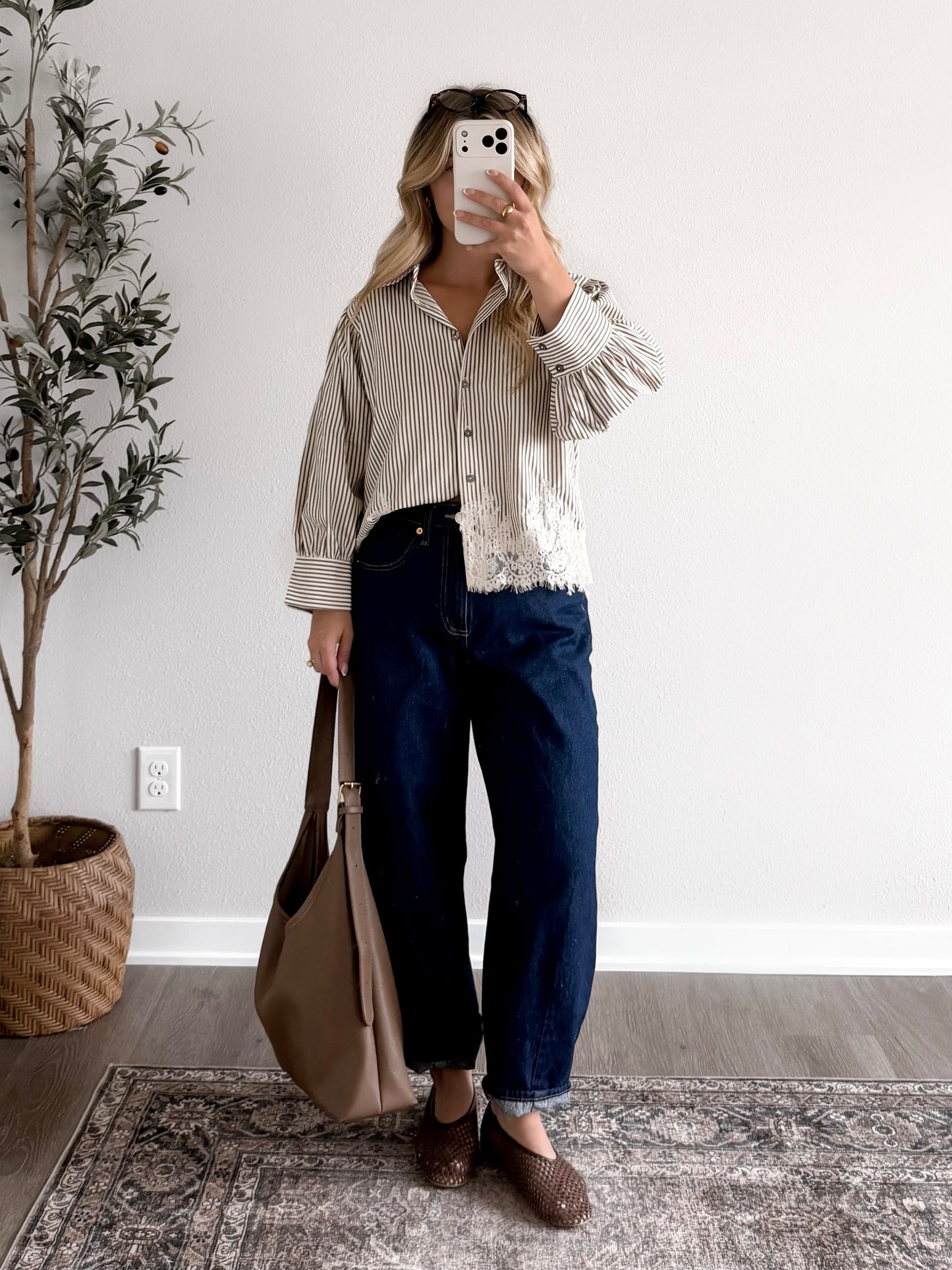 Lacewood Striped Button Top / Olive
