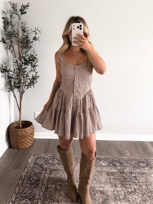 Brown Sugar Gingham Romper