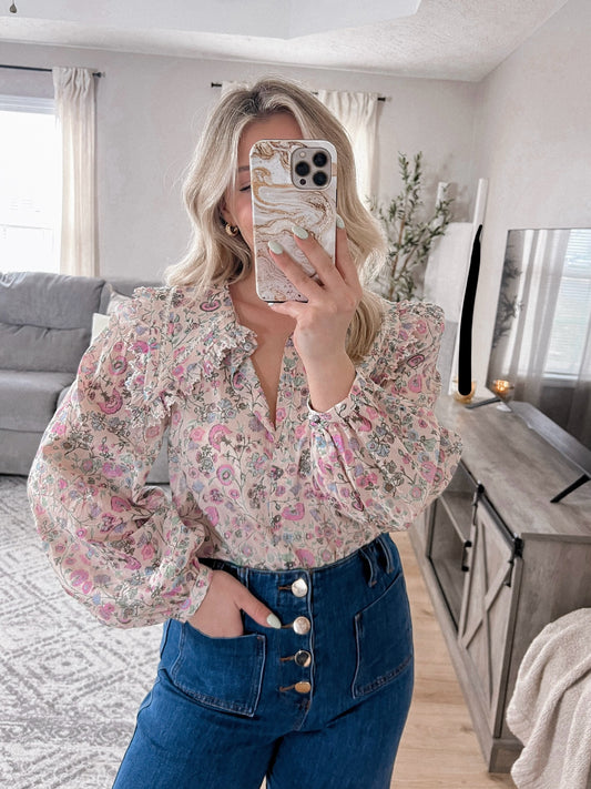 Frilly Floral Collared Blouse Final Sale