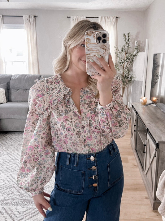 Frilly Floral Collared Blouse Final Sale