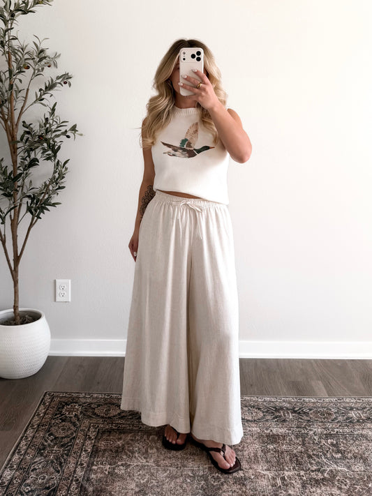Long Day Linen Wide Leg Pant / Oat