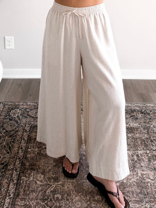 Long Day Linen Wide Leg Pant / Oat
