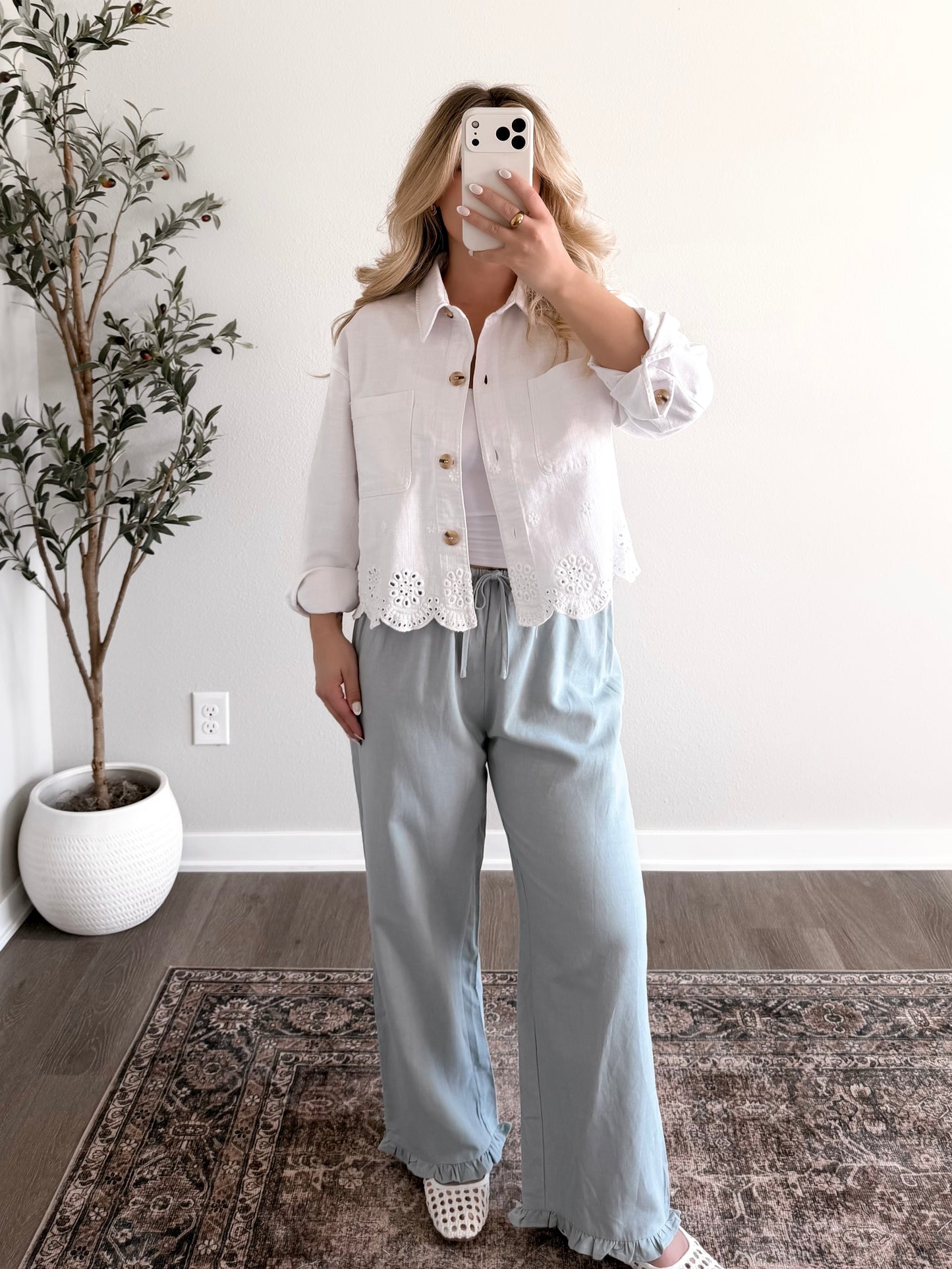 White Eyelet Denim Jacket
