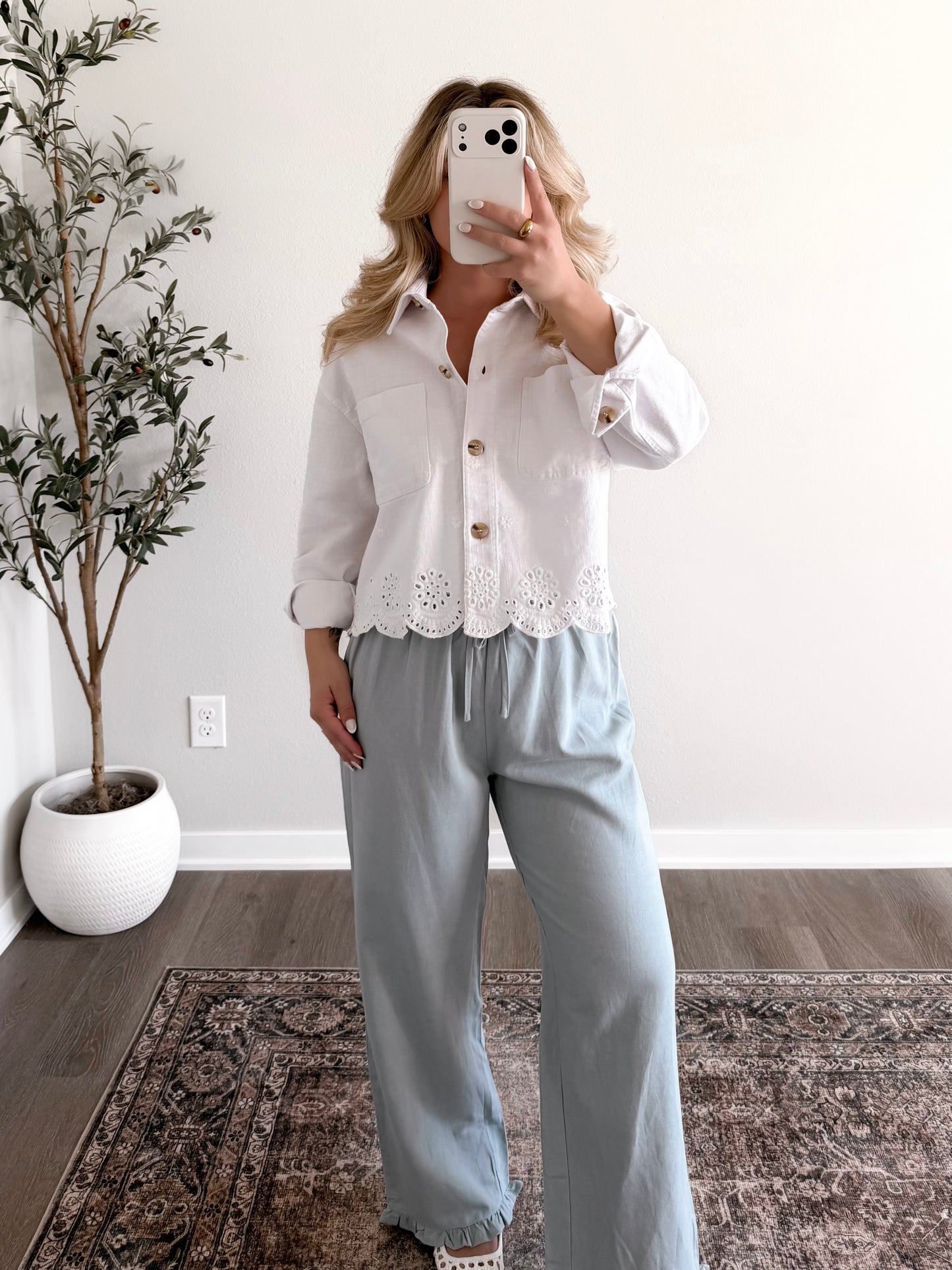 White Eyelet Denim Jacket
