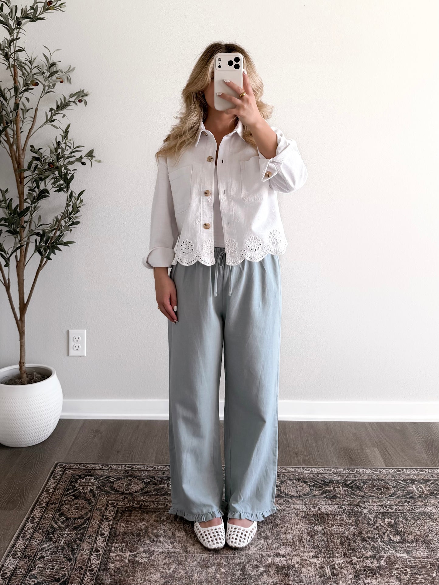 White Eyelet Denim Jacket