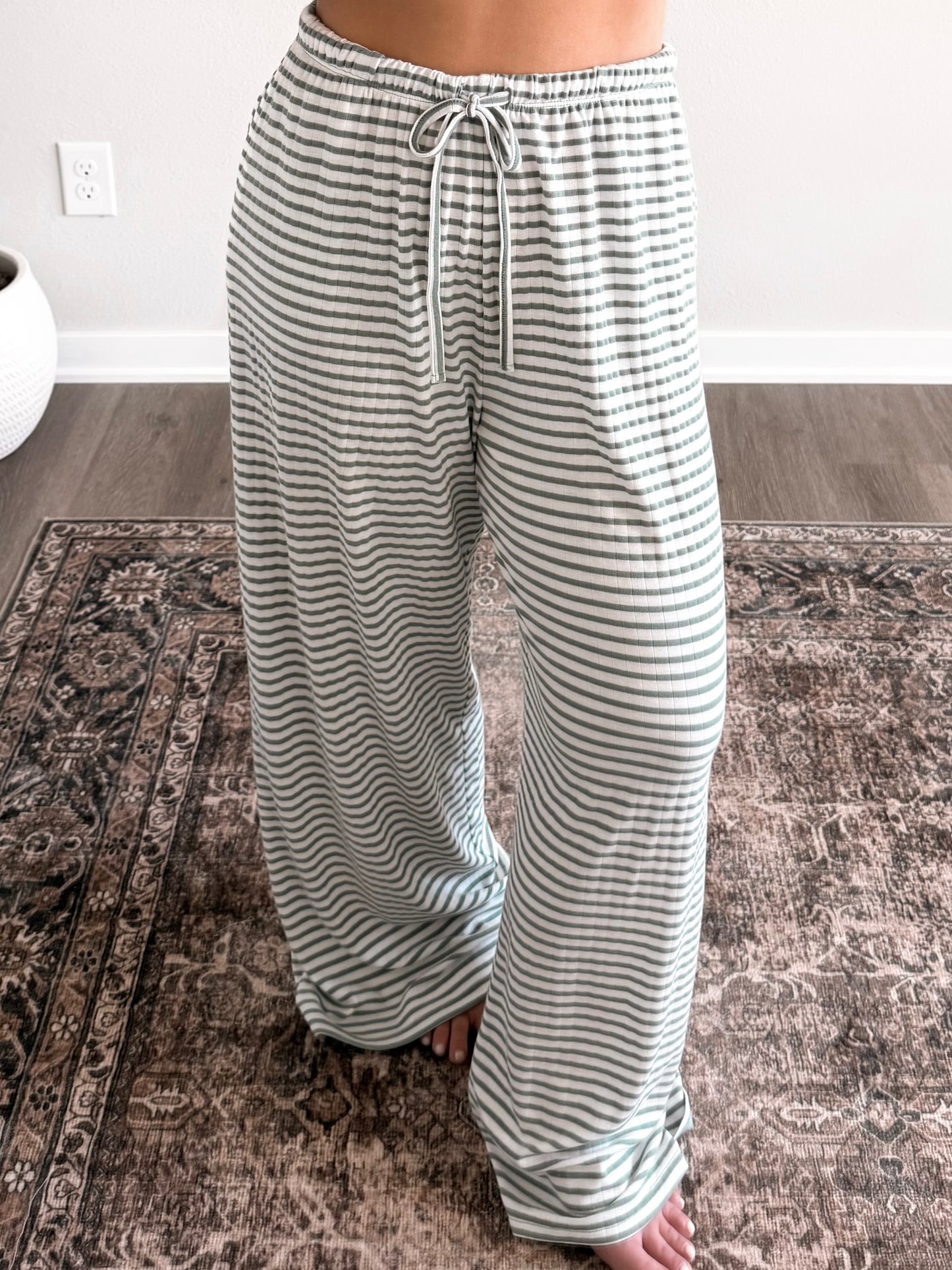 Stripe State Of Mind Pant Set / Sage Final Sale