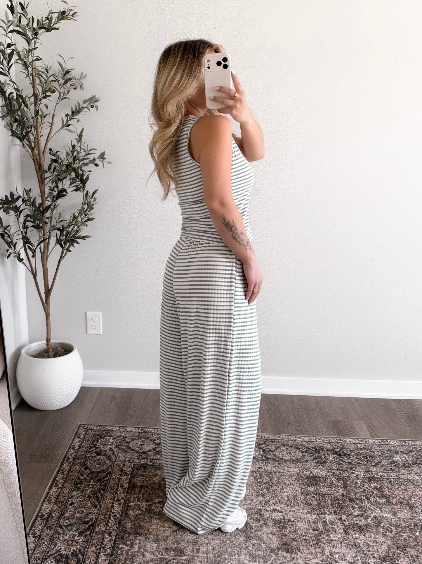 Stripe State Of Mind Pant Set / Sage Final Sale