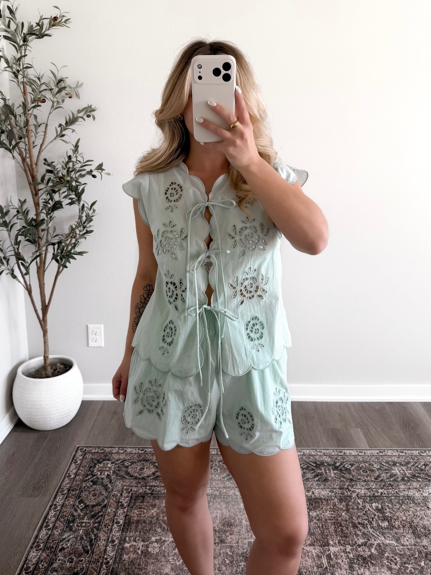 Mint Manor Eyelet Short Set