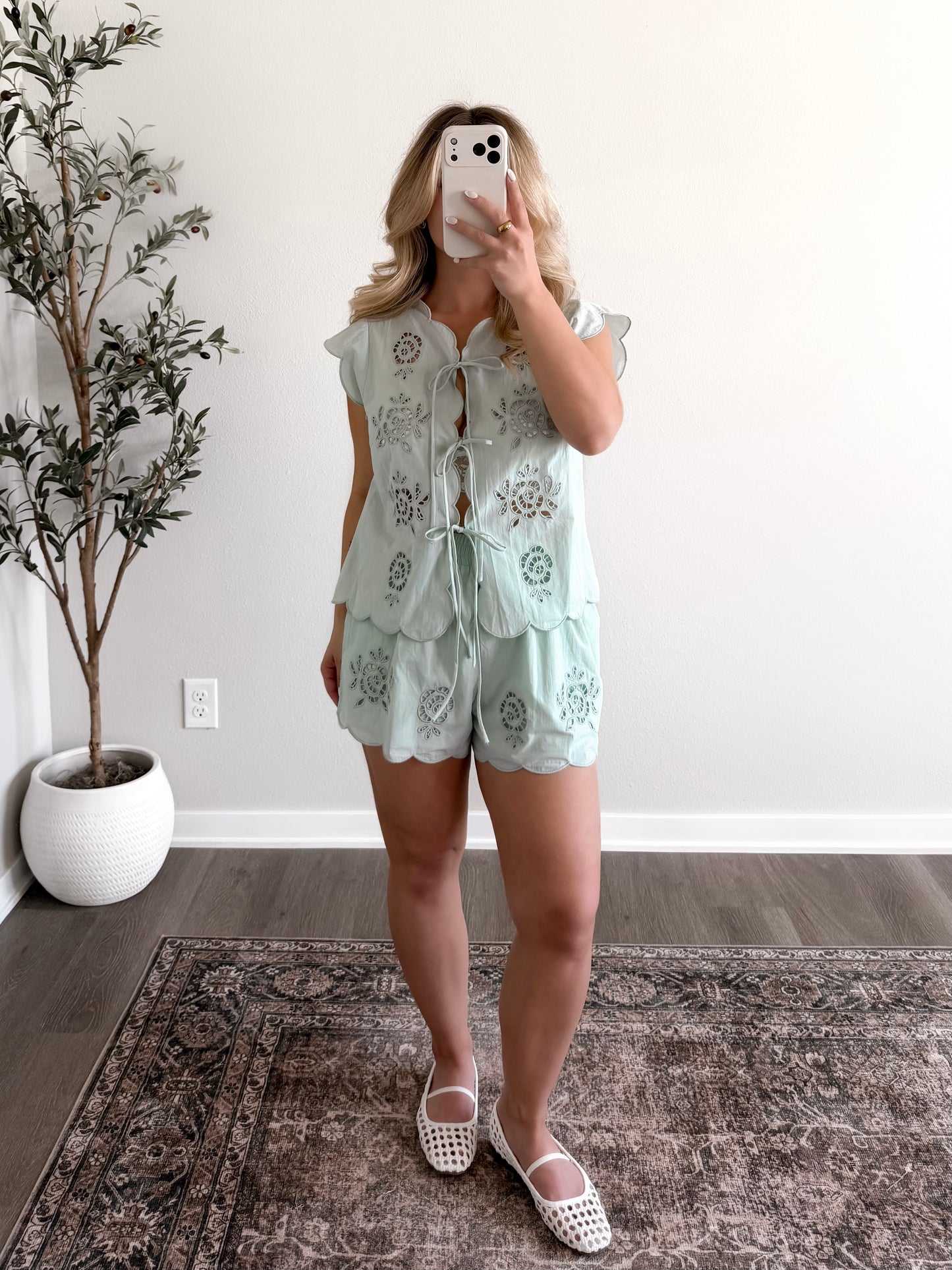 Mint Manor Eyelet Short Set