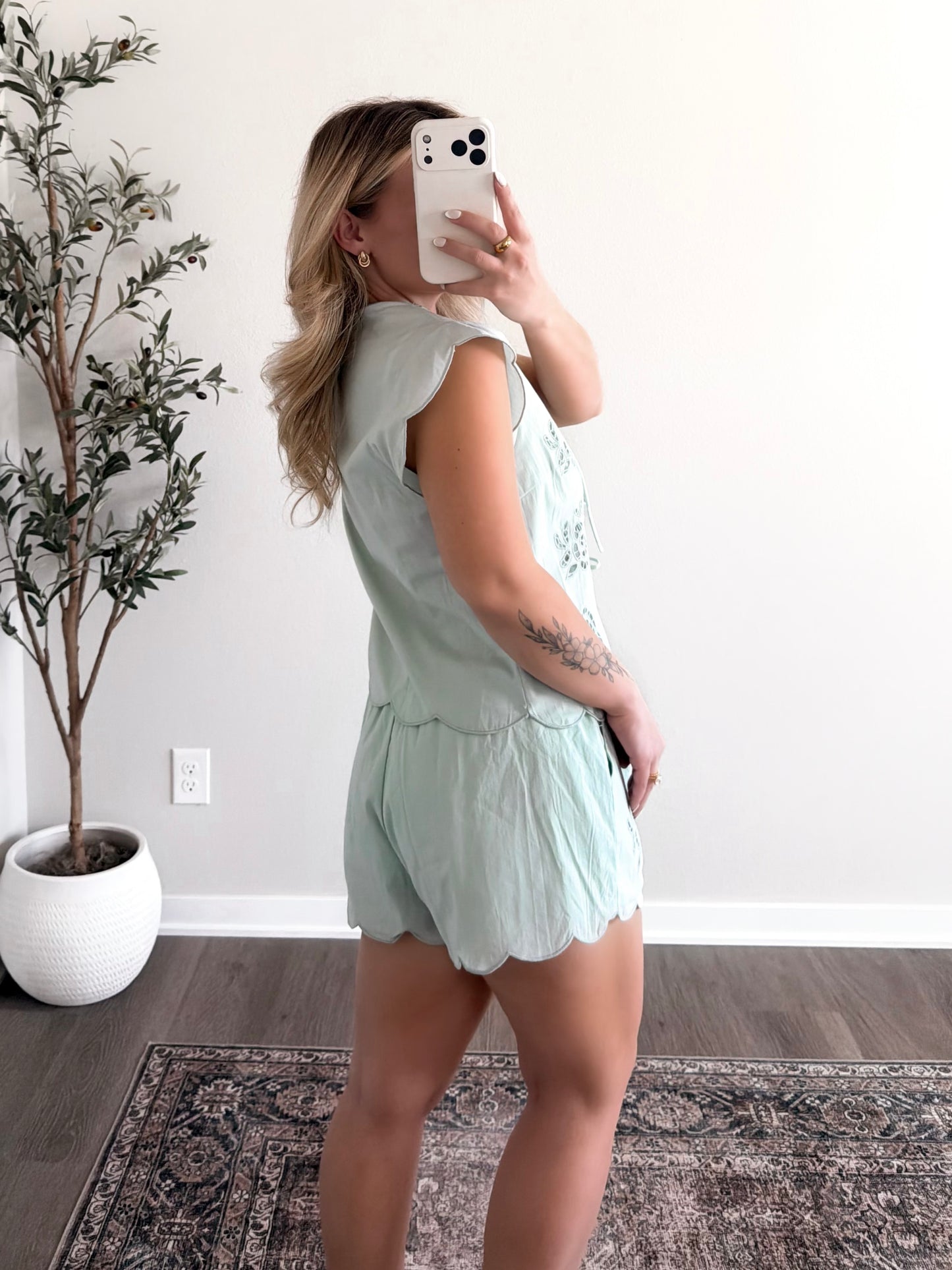 Mint Manor Eyelet Short Set