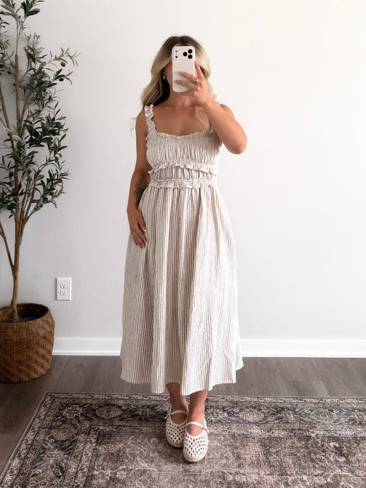 Courtyard Striped Linen Midi Dress