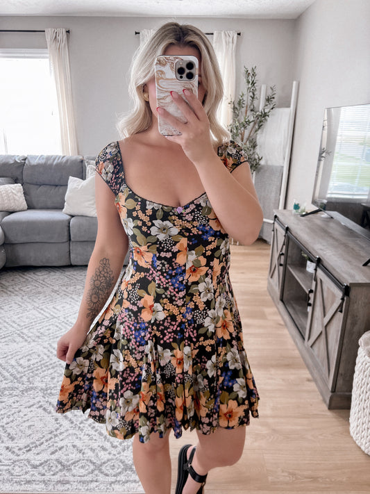 Melina Black Apricot Floral Dress Final Sale