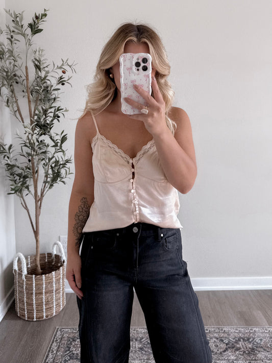 Almond Satin Lace Tank
