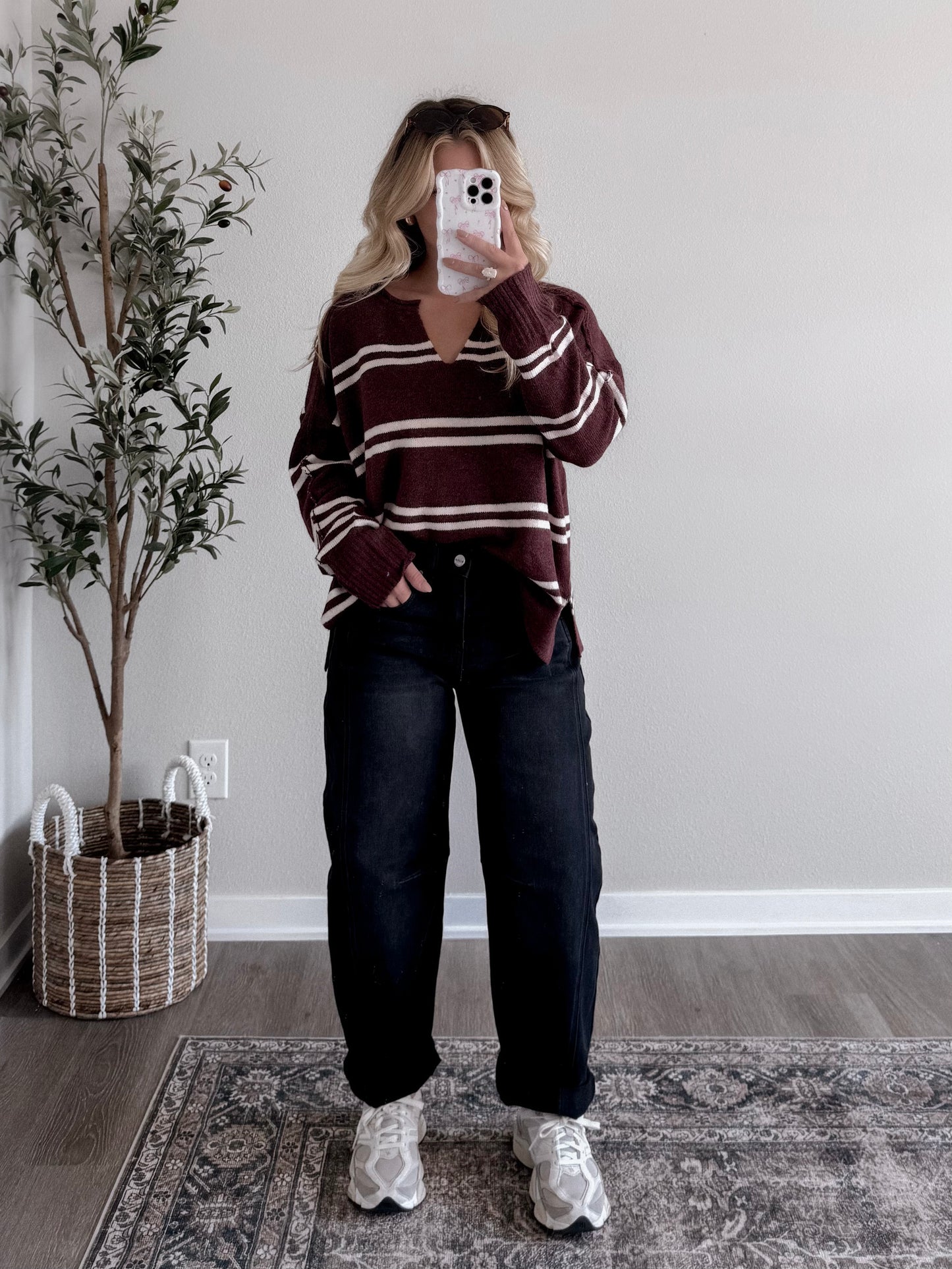 Game Day Striped Sweater / Chocolate Maroon