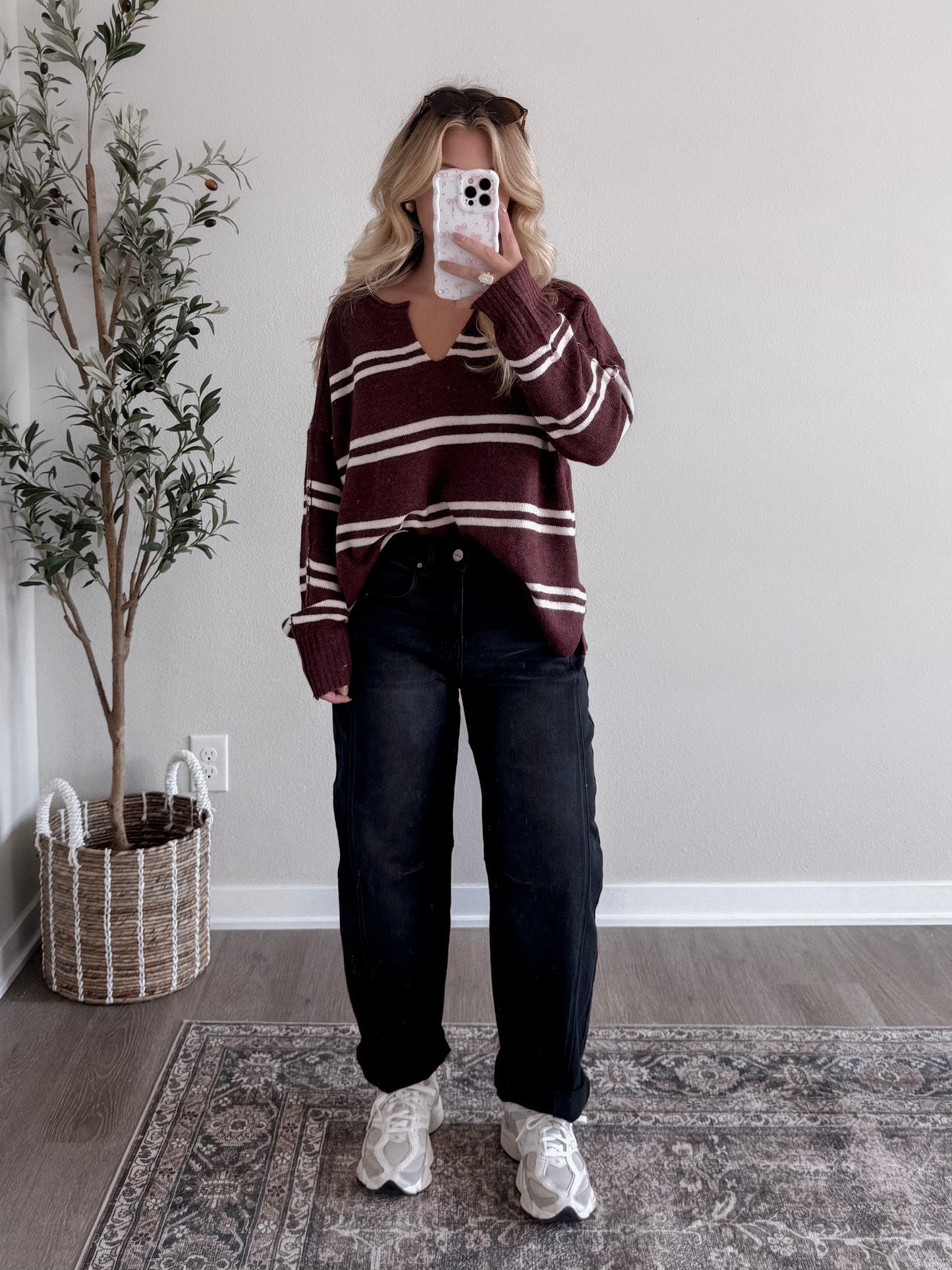 Game Day Striped Sweater / Chocolate Maroon