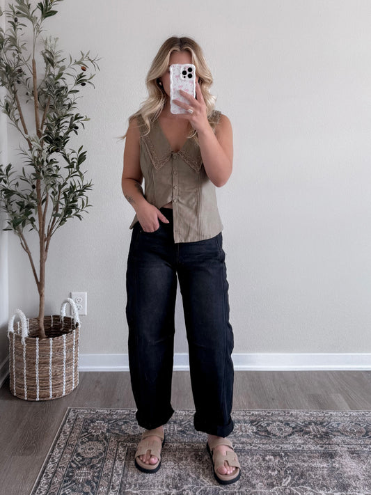 Olive Martini Collared Top
