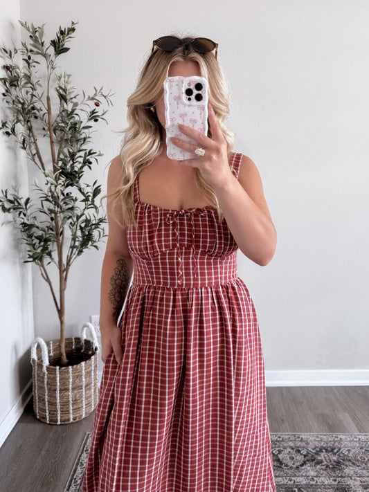 Bordeaux Muse Grid Midi Dress