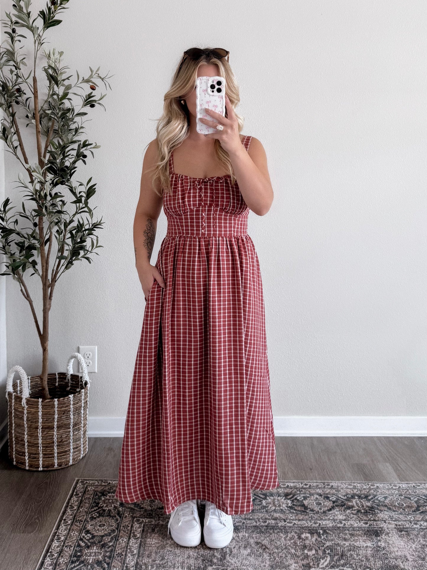 Bordeaux Muse Grid Midi Dress
