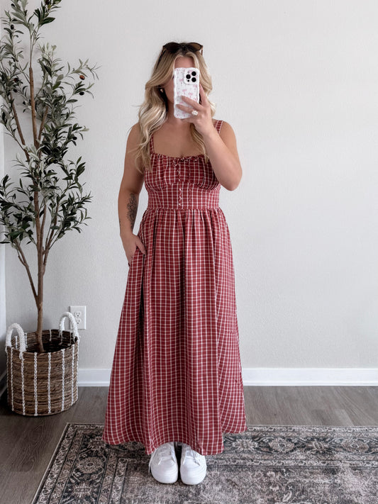 Bordeaux Muse Grid Midi Dress