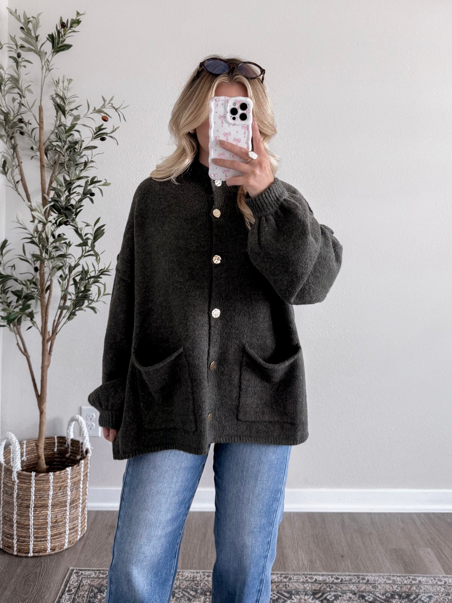 Ember Mock Neck Cardigan / Deep Olive