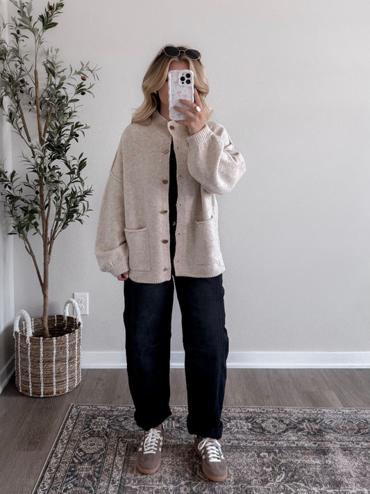 Ember Mock Neck Cardigan / Oat