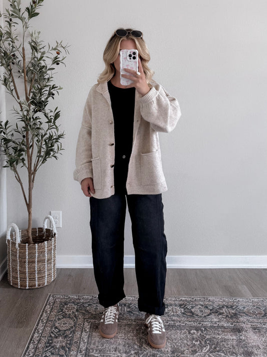 Ember Mock Neck Cardigan / Oat