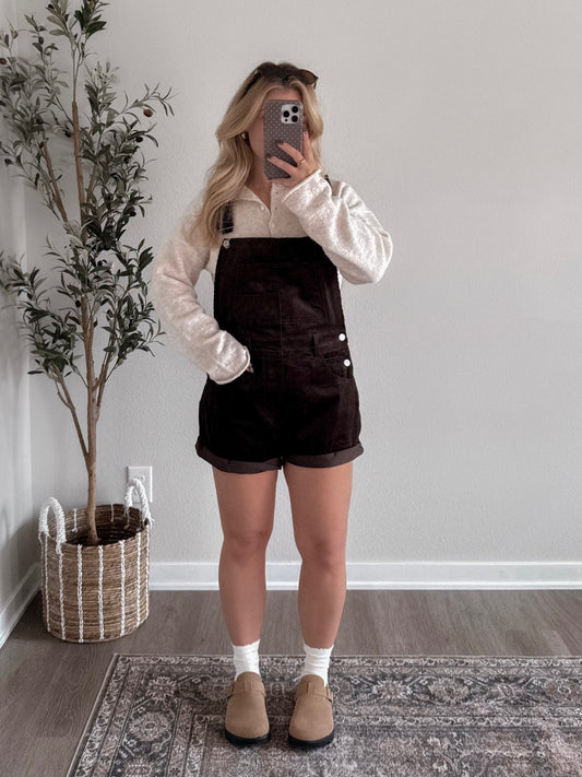 Cozy Bear Corduroy Overalls / Espresso