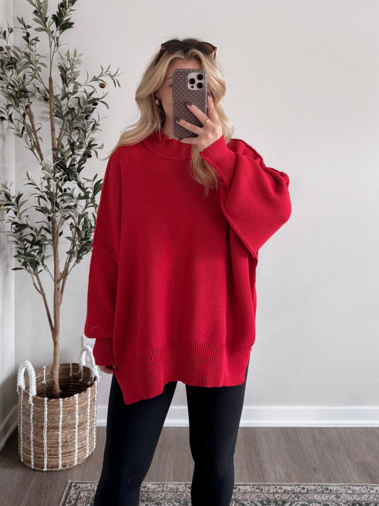 Comfort Ribbed Oversized Sweater / Husker Red