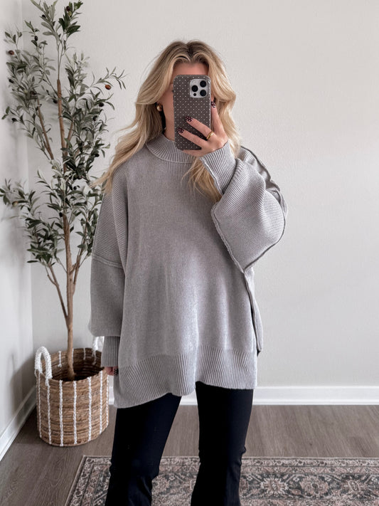 Comfort Ribbed Oversized Sweater / Light Grey