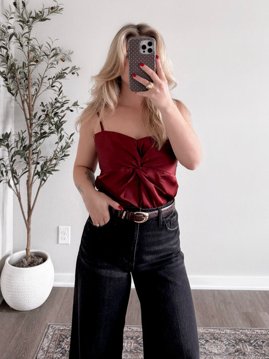 Merlot Twist Satin Tank