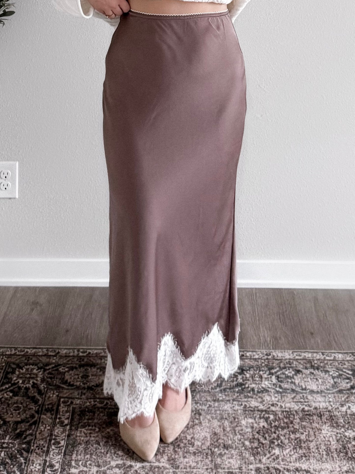 Allure Satin Lace Midi Skirt