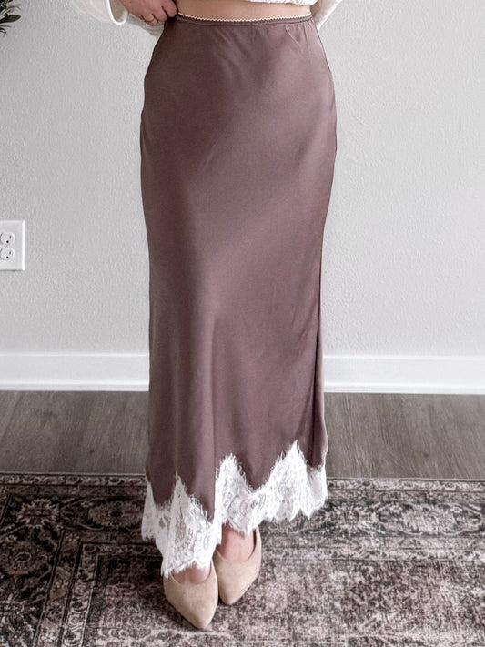 Allure Satin Lace Midi Skirt