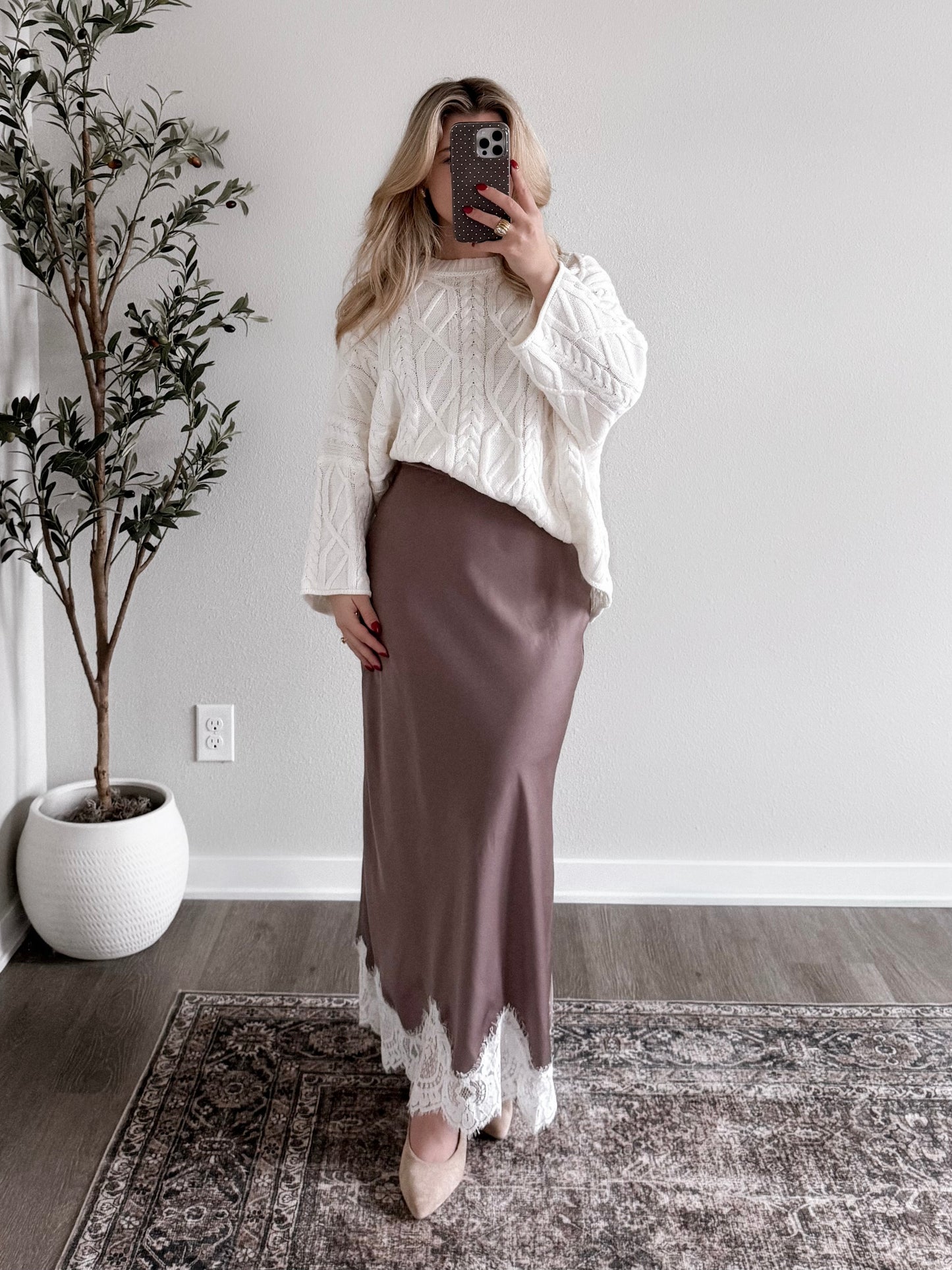 Allure Satin Lace Midi Skirt