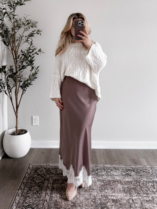 Allure Satin Lace Midi Skirt