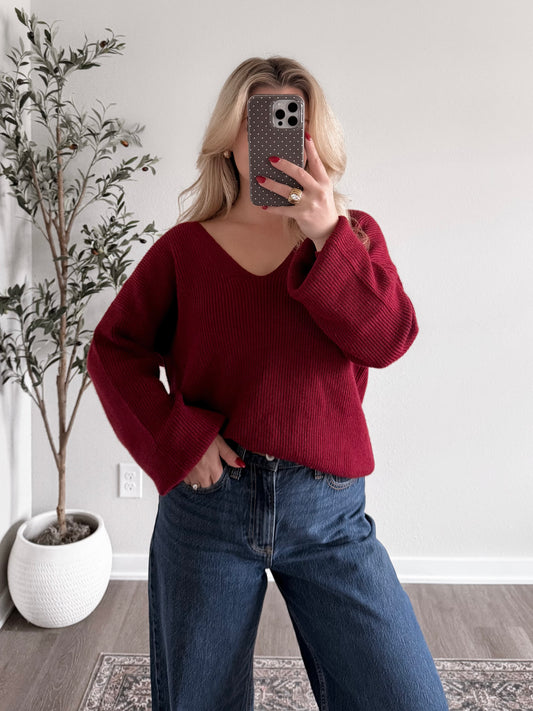Ribbon Knit Sweater / Burgundy