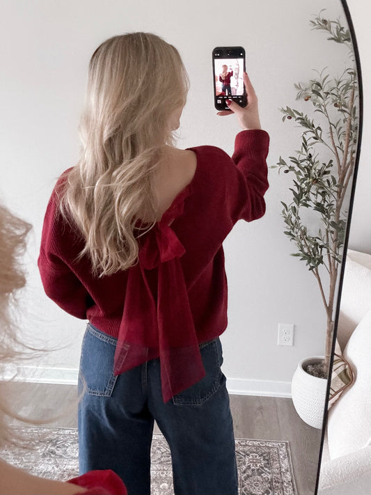 Ribbon Knit Sweater / Burgundy