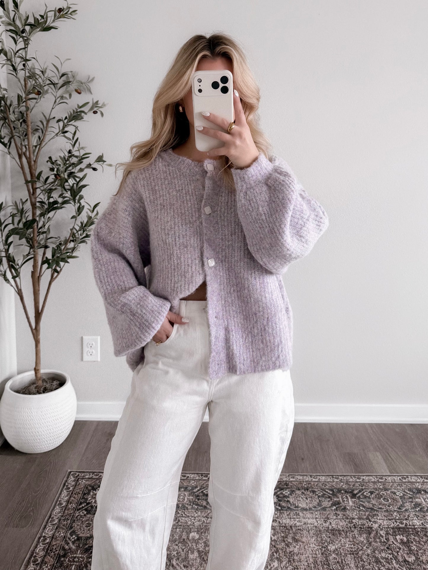 Honey Cove Button Down Sweater / Lilac