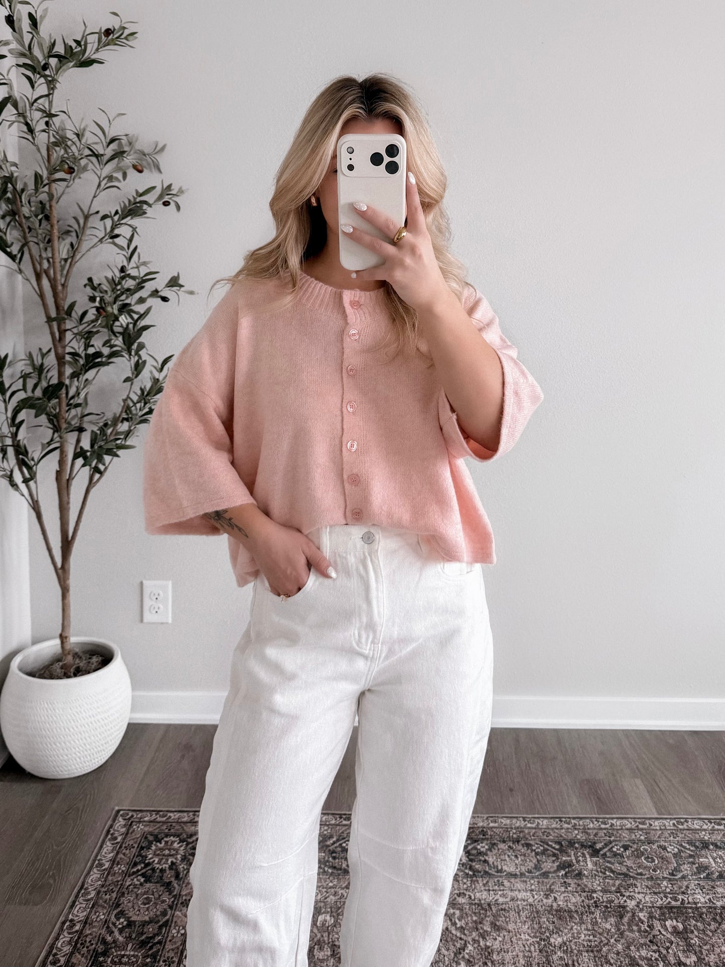 Livia Blush Button Cardigan