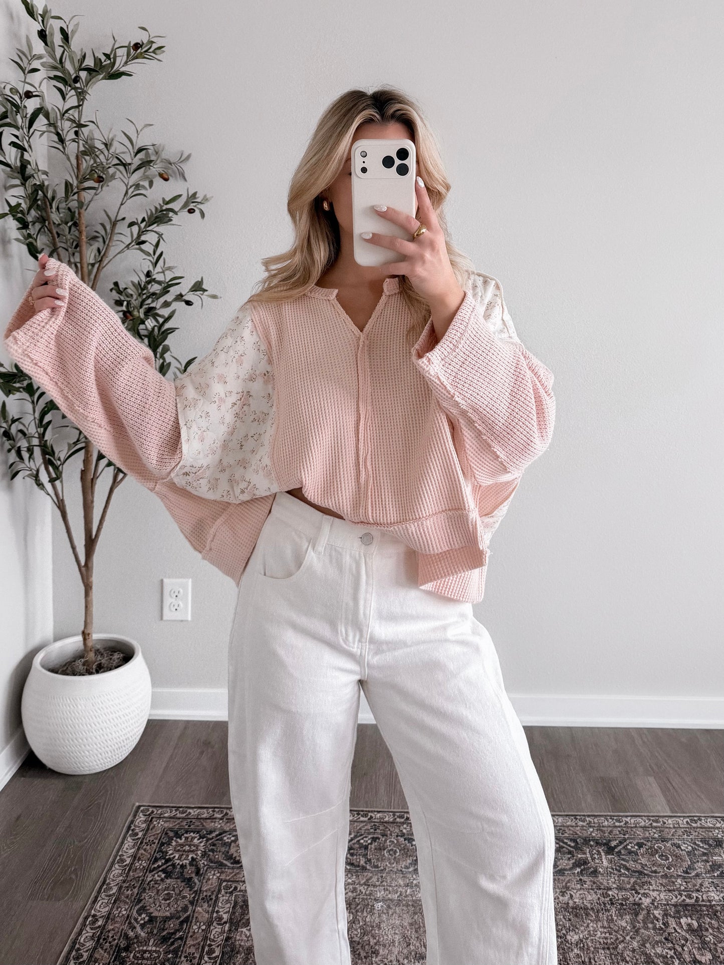 Blush Bloom Waffle Knit Top