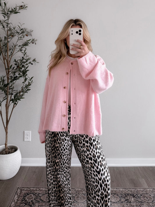 Current Cozy Knit Button Cardigan / Pink