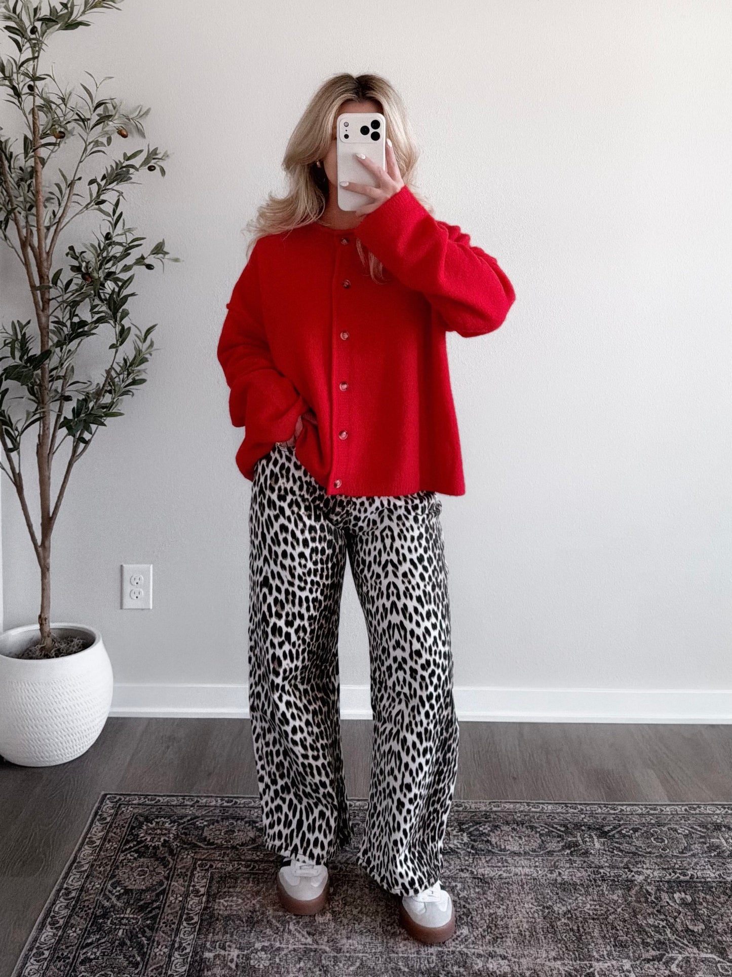 Current Cozy Knit Button Cardigan / Poppy Red