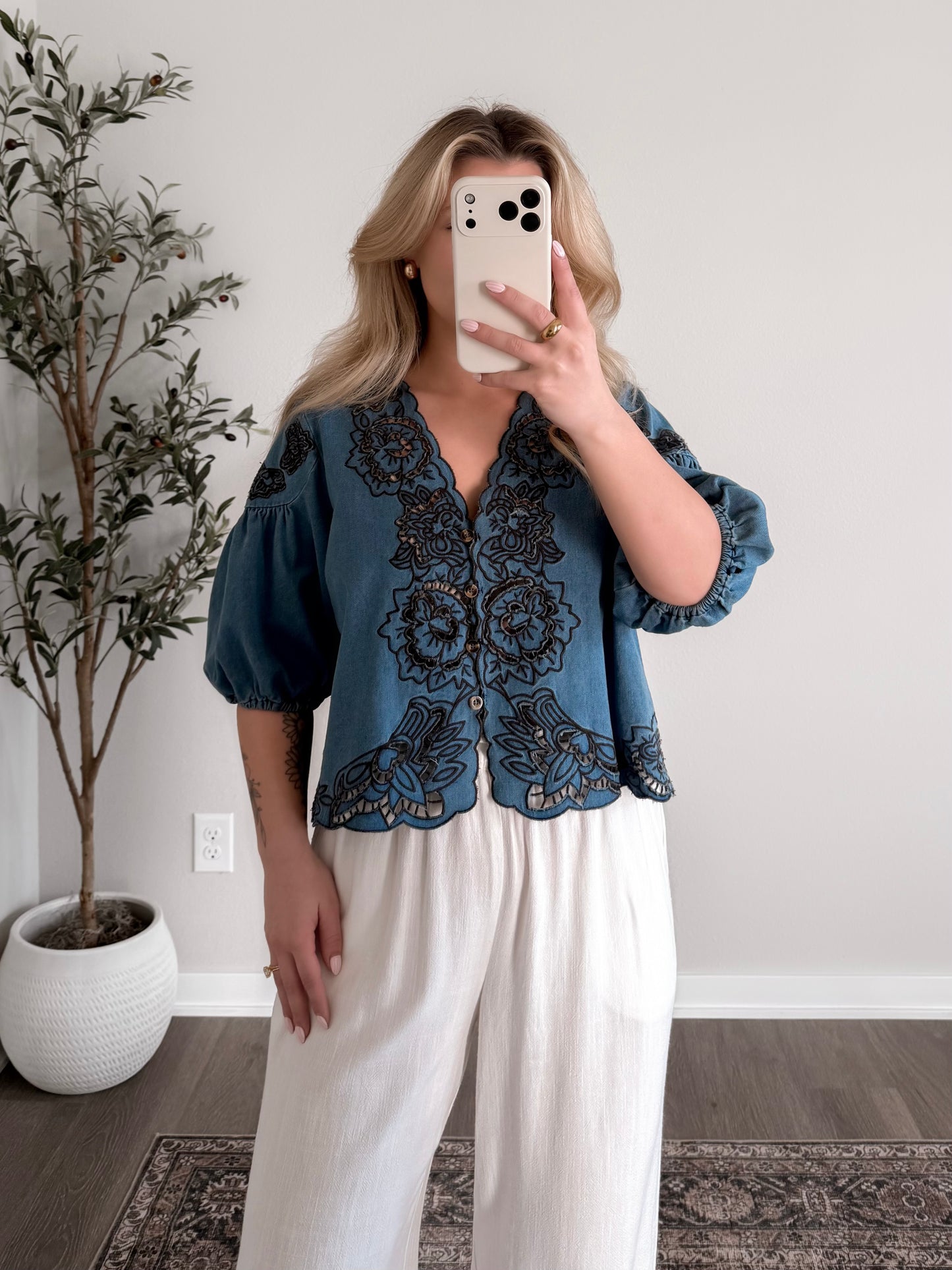 Hampton Floral Denim Top (Restocking Mid May)