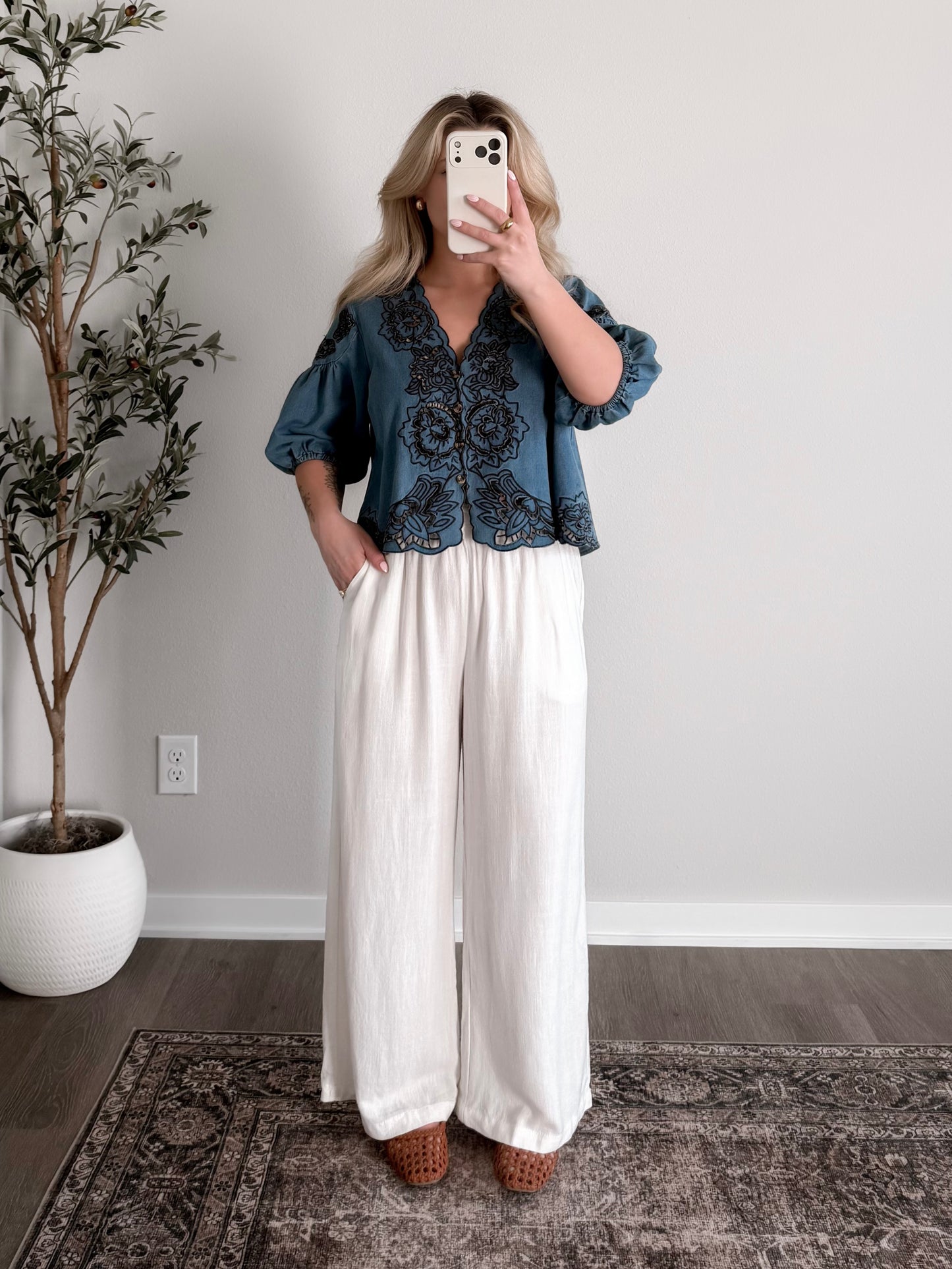 Hampton Floral Denim Top (Restocking Mid May)