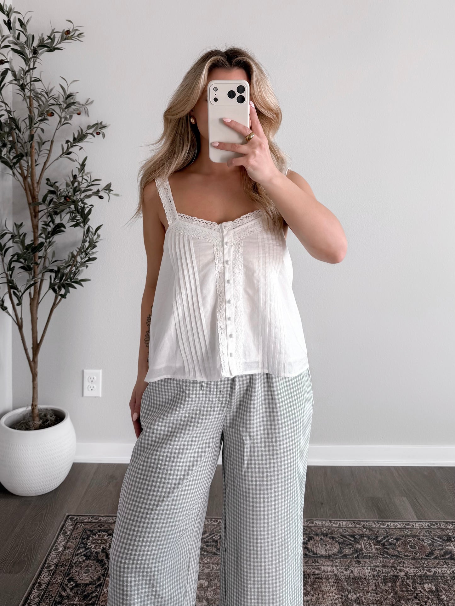 Cotton Pintuck Lace Top