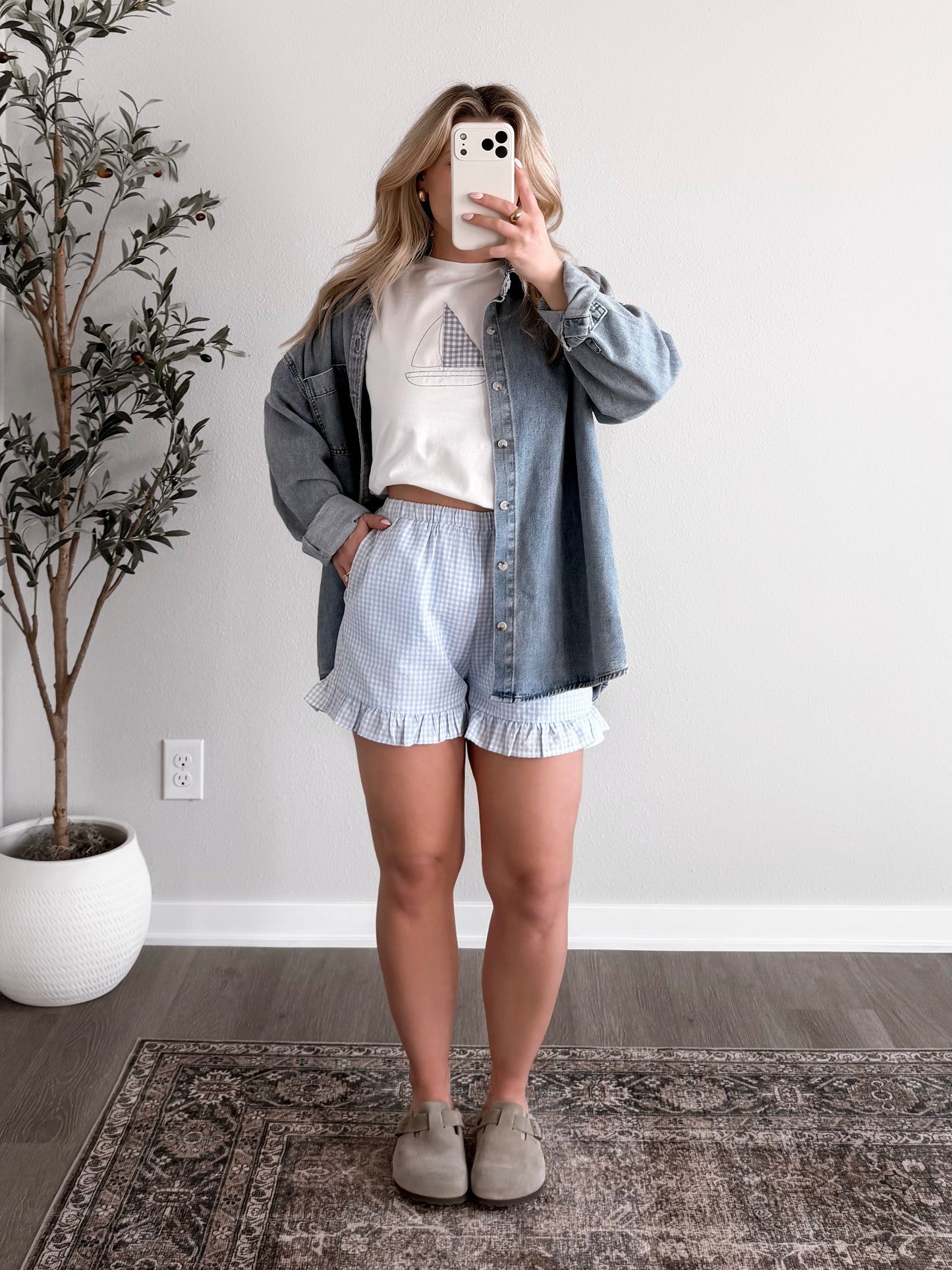 Gingham Sail Embroidered Tee / Final Sale