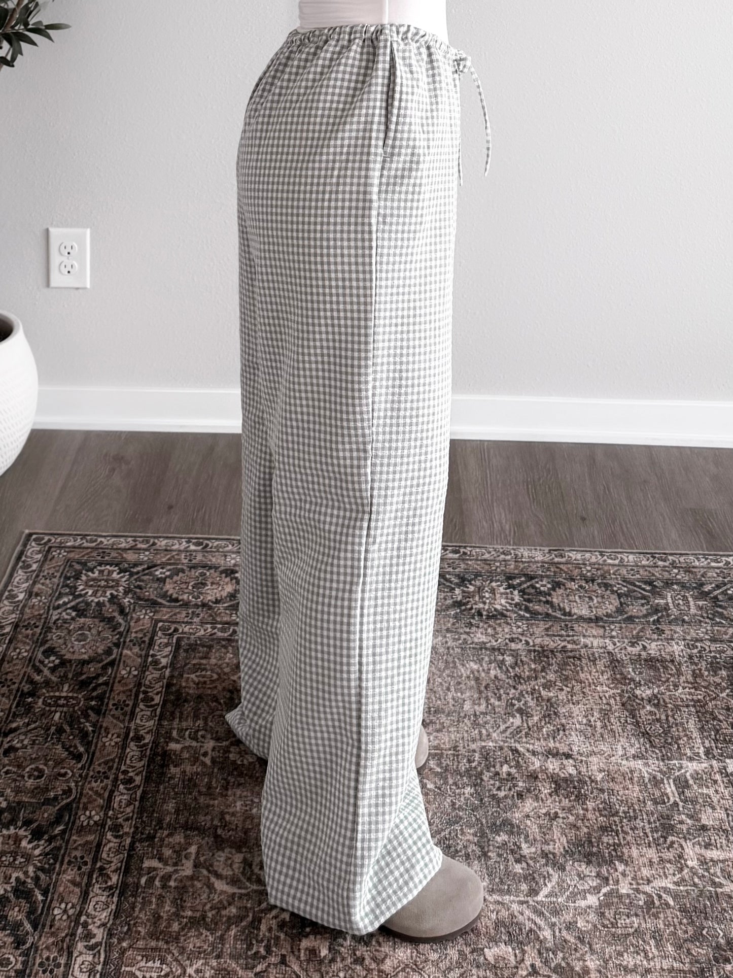 Afternoon Gingham Lounge Pant / Sage (Tall Friendly)