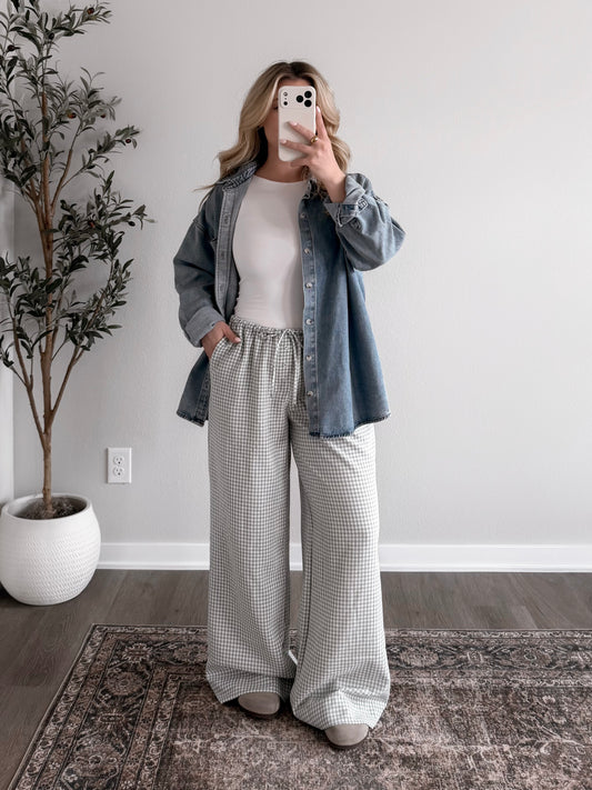 Afternoon Gingham Lounge Pant / Sage (Tall Friendly)